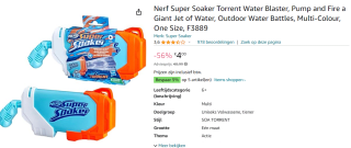 Nerf Supersoaker Torrent voor €4 bij Amazon