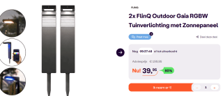 2x FlinQ Outdoor Gaia RGBW Tuinverlichting met Zonnepaneel voor €39,95 bij iBood