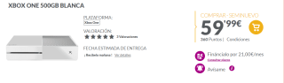 Consola Xbox one 500GB en color blanco (Reacondicionado) por 59,99€