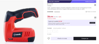 Casals Grapadora eléctrica y clavadora inalámbrica a batería Incluye 200 grapas y 200 clavos por 26,09€ (cuenta nueva por 15,65€)