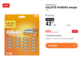 [België] 36 Gillette Fusion 5 mesjes voor €43,70 bij Colruyt