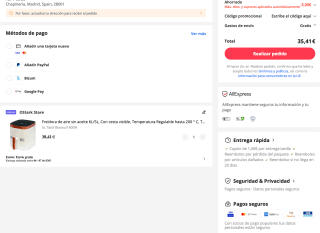 Freidora de aire sin aceite 5L 1400W 8 menu preestablecidos por solo 35,41€