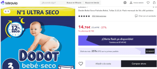 Pañales Dodot Bebé Seco - Tallas 3,4,5,6 por 14.76€