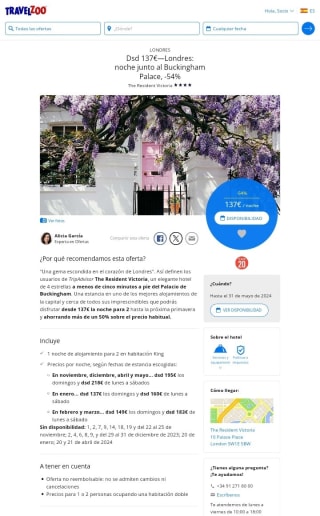 Londres Hotel 4* desde 137€ para 2 personas.