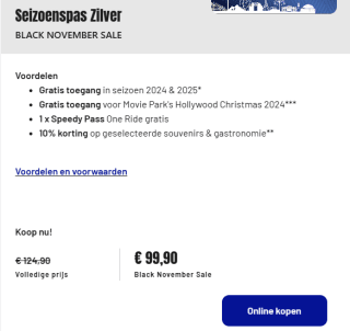 20% korting op seizoenspassen met Black Friday bij MoviePark Germany