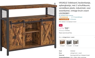 Vasagle Sideboard, keukenkastje, opbergkastje, voor €93,59 bij Amazon.nl