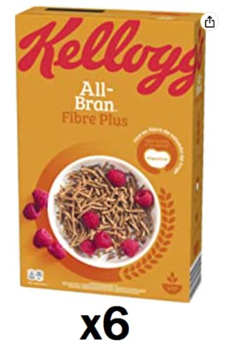 Pack de 6 Kellogg's All-Bran Fibre Plus Cereales, 500g por 15.25€