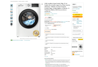 Lavadora CHiQ Carga Frontal 10kg 1.4000RPM Motor Inverter por solo 292,29€