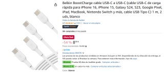 Pack 2 Belkin BoostCharge cable USB-C a USB-C por 8,99€
