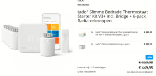 tado° Slimme Bedrade Thermostaat Starter Kit V3+ incl. Bridge + 6-pack Radiatorknoppen voor €449,95 bij Tink