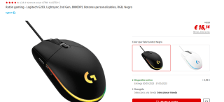 Ratón gaming Logitech G203 Lightsync por 16,14€