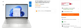 Portatil HP 15S-fq5055ns Intel Core i7-1255U/16GB/512GB SSD/15.6" po 699€
