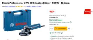 Bosch GWS 880 Professional Haakse slijper 125mm + 2 diamantschijven in koffer voor €74,10 bij Bol