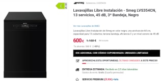 Lavavajillas Libre Instalación - Smeg LVS354CN, 13 servicios, 45 dB, 3ª Bandeja por 580€