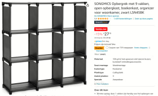 SONGMICS Opbergrek met 9 vakken voor €23,11 bij Amazon