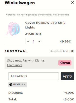 2x 10 meter Govee RGBICW smart LED Strip voor €45 dmv code