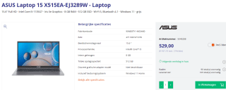 Asus X515EA-EJ3289W laptop voor €529 bij Azerty