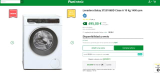 Lavadora Balay 3TS3106BD Clase A 10 Kg 1400 rpm por 495€ (devoluciñon de 100€)