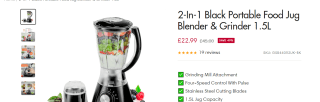 Black Portable Food Jug Blender & Grinder 1.5L for £22.99 at Geepas
