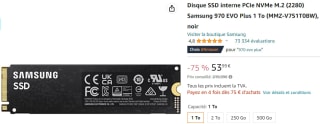 Carte SSD interne M.2 NVMe Samsung 970 EVO Plus à 53,99€