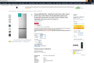 Frigorífico Hisense RB343D4CDE Combi Cíclico 269L Class E Ancho 55cm x Alto 180cm Puerta Reversible Apertura de Puertas 90º por solo 315€