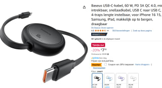 Baseus USB-C-kabel, 60 W, PD 3A QC 4.0voor €5,99 bij Amazon