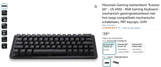 Mountain Everest 60 qwerty toetsenbord voor €29,99 bij Amazon NL