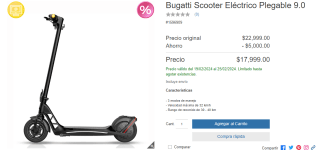 Bugatti Scooter Eléctrico Plegable 9.0 por $16,499 en Costco