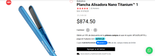 Plancha Alisadora Nano Titanium 1 por $874.50 en Sally