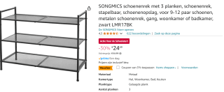 SONGMICS schoenenrek met 3 planken voor €23,27 bij Amazon