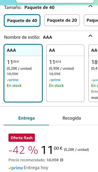 Varta AAA Alcalinas Pack de 40 por 11€.