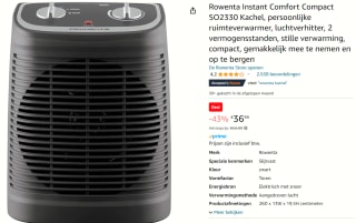 Rowenta SO2330 ventilatorkachel Instant Comfort Compact voor €36,99 bij Amazon