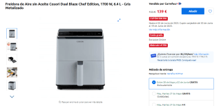 Freidora de Aire sin Aceite Cosori Dual Blaze Chef Edition, 1700 W, 6.4 L + cupón de 24,12€ por 139€
