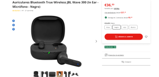 Recopilación Auriculares Bluetooth True Wireless marca JBL Wave 300 desde 34,11€, varios colores