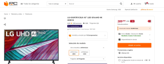 Smart tv LG 43UR781C0LK 43" LED UltraHD 4K HDR10 por 289€