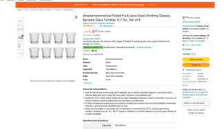 8 Vasos de vidrio 200ml a tan solo 5,93€