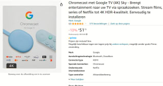 Chromecast met Google TV (4K) Sky voor €51,75 bij Amazon
