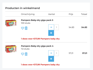 Prijsfout?! Bestel 2 Gigapakken pampers voor 28,47 euro ( in plaats van 112.04 euro)