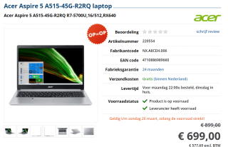 Acer Aspire 5 A515-45G-R2RQ laptop voor €699 bij Informatique