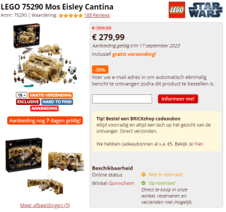 LEGO 75290 Mos Eisley Cantina voor €279,99 bij Brickshop