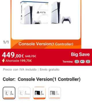Consola Ps5 Disco por 409€ desde la APP