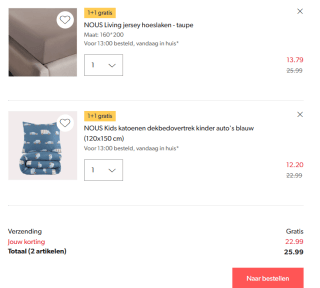 1+1 gratis op beddengoed bij Wehkamp