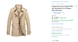 Gabardina Media Ajustada por $282 en Mercado Libre