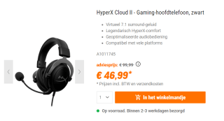 HyperX Cloud II Gun metal over-ear gaming headset voor €46,99 bij Nbb