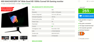 MSI Optix MAG342CQPV 34" Curved UltraWide gaming monitor voor €269 bij Megekko