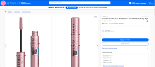 Máscara de pestañas Maybelline Waterproof Lash Sensational Sky High por $$9.190