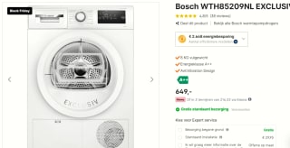 Bosch EXCLUSIV WTH85209NL 8 kg Serie 4 Warmtepomp Droger voor €649 bij Expert