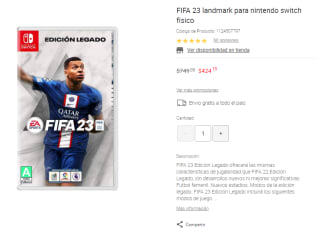 FIFA 23 Nintendo Switch por $424 en Liverpool