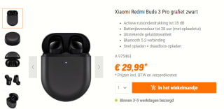 Xiaomi Redmi Buds 3 Pro - Zwart voor €30,49 bij Nbb