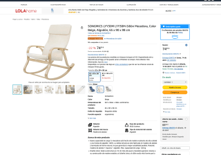 Sillón Mecedora Beige Algodón 65x90x98cm SONGMICS LYY30M LYY30M por solo 74,99€